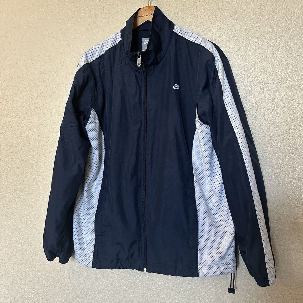 vintage nike windbreaker jacket Men’s Large Blue And White Mesh Full Zip Lined